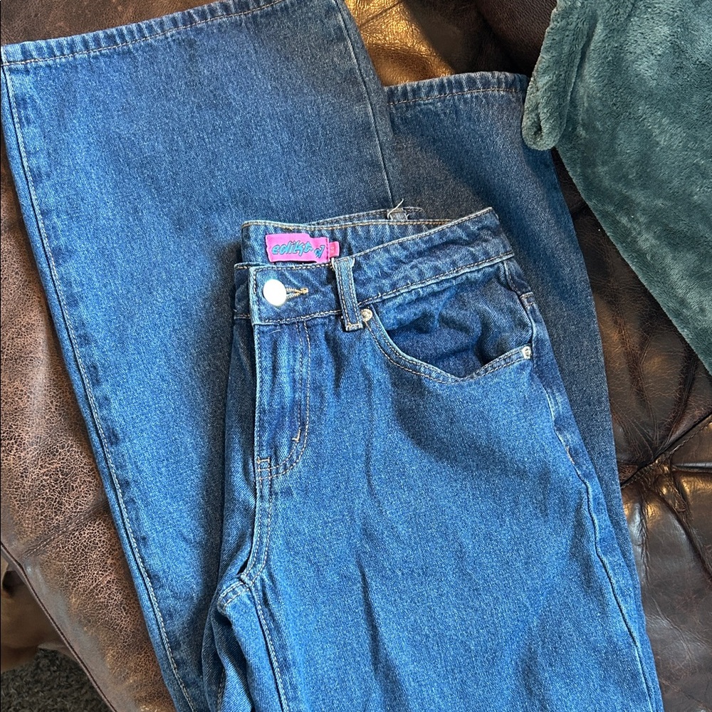 Edikted Dark Blue Wide Leg Jeans